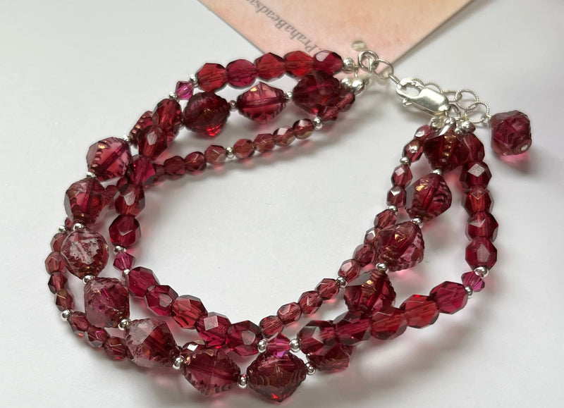 Czech Glass Multi-Strand Cabernet Bracelet in Sterling Silver