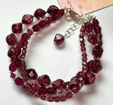 Load image into Gallery viewer, Czech Glass Multi-Strand Cabernet Bracelet in Sterling Silver
