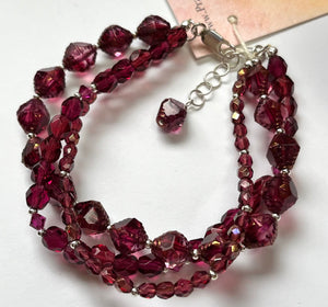 Czech Glass Multi-Strand Cabernet Bracelet in Sterling Silver