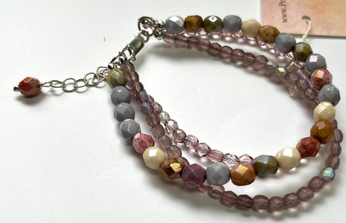 Czech Glass Multi-Strand Bracelet of Pastel Hues in Sterling Silver