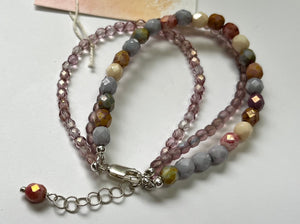 Czech Glass Multi-Strand Bracelet of Pastel Hues in Sterling Silver