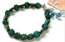 Load image into Gallery viewer, Czech Glass Sea Green Cactus Flower Bracelet in Sterling Silver
