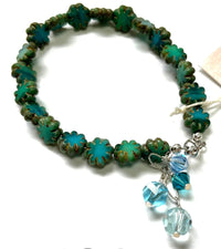 Czech Glass Sea Green Cactus Flower Bracelet in Sterling Silver