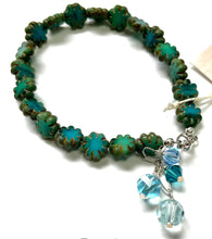 Load image into Gallery viewer, Czech Glass Sea Green Cactus Flower Bracelet in Sterling Silver
