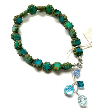 Load image into Gallery viewer, Czech Glass Sea Green Cactus Flower Bracelet in Sterling Silver
