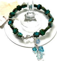 Czech Glass Sea Green Cactus Flower Bracelet in Sterling Silver