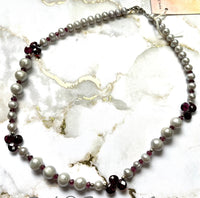 Gray Freshwater Pearl and Garnet Necklace in Sterling Silver