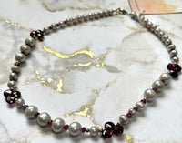 Gray Freshwater Pearl and Garnet Necklace in Sterling Silver