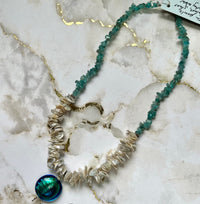 Teal Murano Glass and Pearl Necklace in Sterling Silver