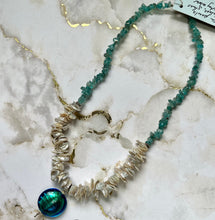 Load image into Gallery viewer, Teal Murano Glass and Pearl Necklace in Sterling Silver
