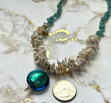 Load image into Gallery viewer, Teal Murano Glass and Pearl Necklace in Sterling Silver
