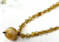 Round Yellow Murano Glass and Pearl Necklace in Sterling Silver