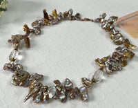 Bronze Baroque Pearl and Crystal Quartz Necklace in 14K Gold Fill