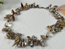 Load image into Gallery viewer, Bronze Baroque Pearl and Crystal Quartz Necklace in 14K Gold Fill
