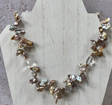 Load image into Gallery viewer, Bronze Baroque Pearl and Crystal Quartz Necklace in 14K Gold Fill
