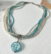 Multi-Strand Caribbean Blue Murano Glass Pendant in Sterling Silver