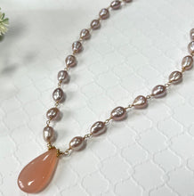 Load image into Gallery viewer, Pink Chalcedony and Mauve Freshwater Pearl Necklace in 14K Gold Fill
