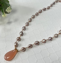 Load image into Gallery viewer, Pink Chalcedony and Mauve Freshwater Pearl Necklace in 14K Gold Fill
