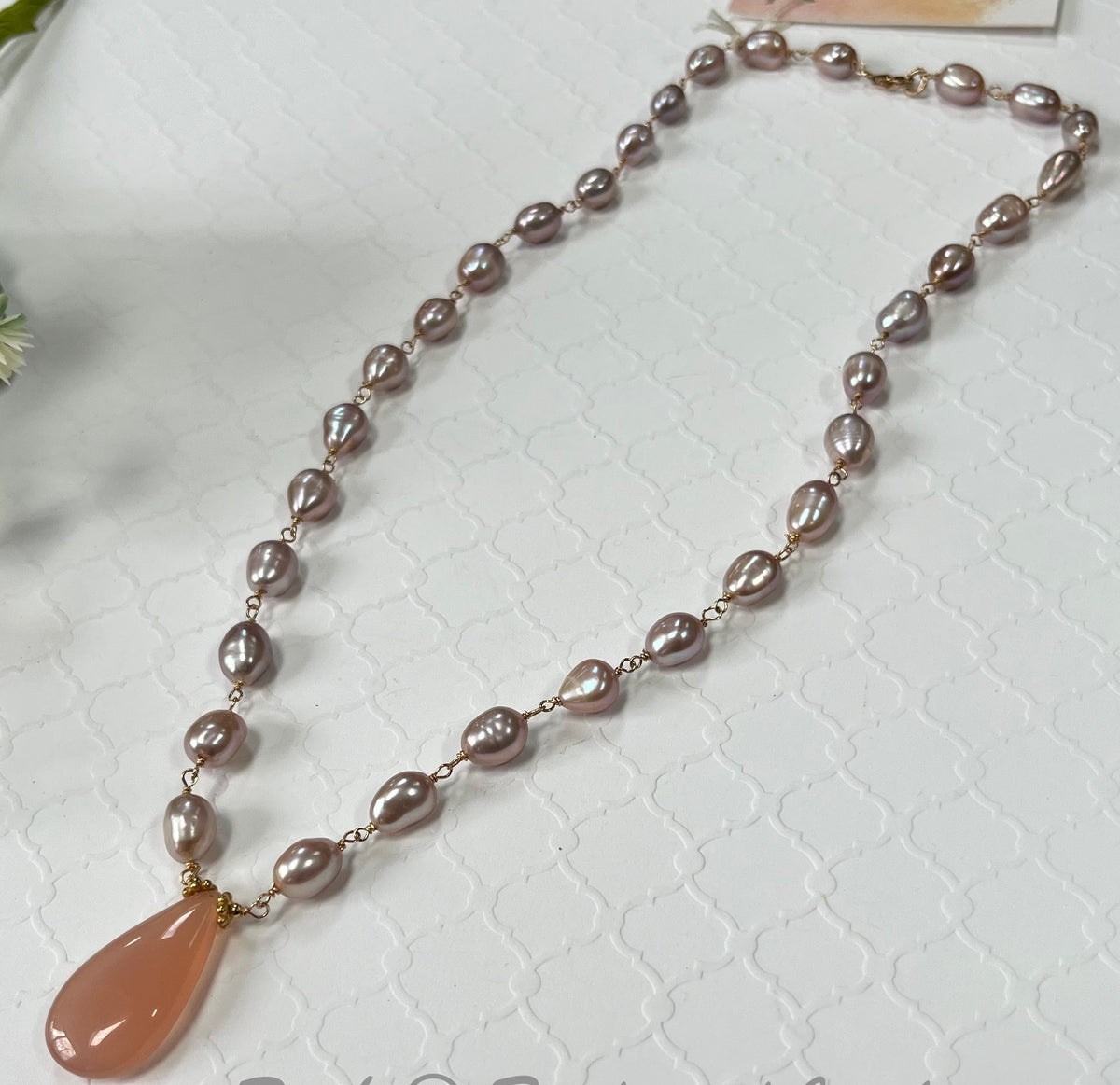 Pink Chalcedony and Mauve Freshwater Pearl Necklace in 14K Gold Fill