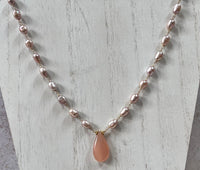 Pink Chalcedony and Mauve Freshwater Pearl Necklace in 14K Gold Fill