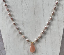 Load image into Gallery viewer, Pink Chalcedony and Mauve Freshwater Pearl Necklace in 14K Gold Fill
