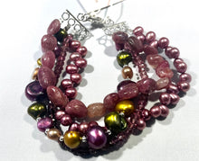 Load image into Gallery viewer, 4-Strand Pink Tourmaline and Freshwater Pearl Bracelet in Sterling Silver
