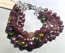 Load image into Gallery viewer, 4-Strand Pink Tourmaline and Freshwater Pearl Bracelet in Sterling Silver
