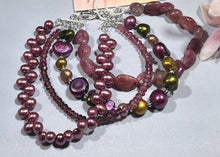 Load image into Gallery viewer, 4-Strand Pink Tourmaline and Freshwater Pearl Bracelet in Sterling Silver
