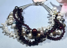 Load image into Gallery viewer, 4-Strand Garnet and Freshwater Pearl Bracelet in Sterling Silver
