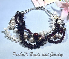 Load image into Gallery viewer, 4-Strand Garnet and Freshwater Pearl Bracelet in Sterling Silver
