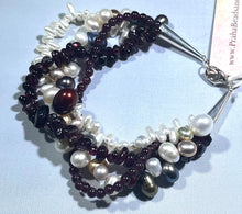 Load image into Gallery viewer, 4-Strand Garnet and Freshwater Pearl Bracelet in Sterling Silver
