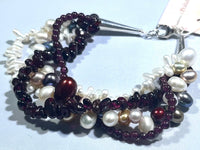 4-Strand Garnet and Freshwater Pearl Bracelet in Sterling Silver