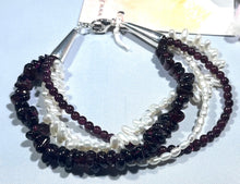 Load image into Gallery viewer, 4-Strand Garnet and Freshwater Pearl Bracelet in Sterling Silver
