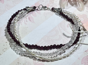 3-Strand Freshwater Pearl and Gemstone Bracelet in Sterling Silver