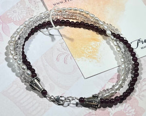 3-Strand Freshwater Pearl and Gemstone Bracelet in Sterling Silver