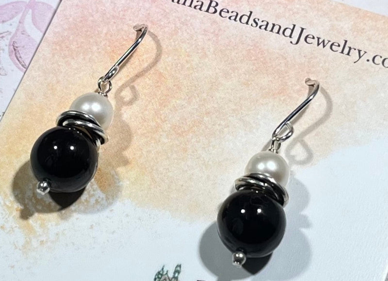 Garnet and Freshwater Pearl Earrings in Sterling Silver