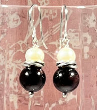 Load image into Gallery viewer, Garnet and Freshwater Pearl Earrings in Sterling Silver
