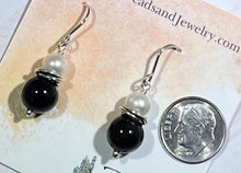 Load image into Gallery viewer, Garnet and Freshwater Pearl Earrings in Sterling Silver
