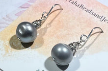 Load image into Gallery viewer, Large Grey Freshwater Pearl Earrings in Sterling Silver SPECIAL PRICE
