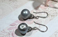 Large Grey Freshwater Pearl Earrings in Sterling Silver SPECIAL PRICE