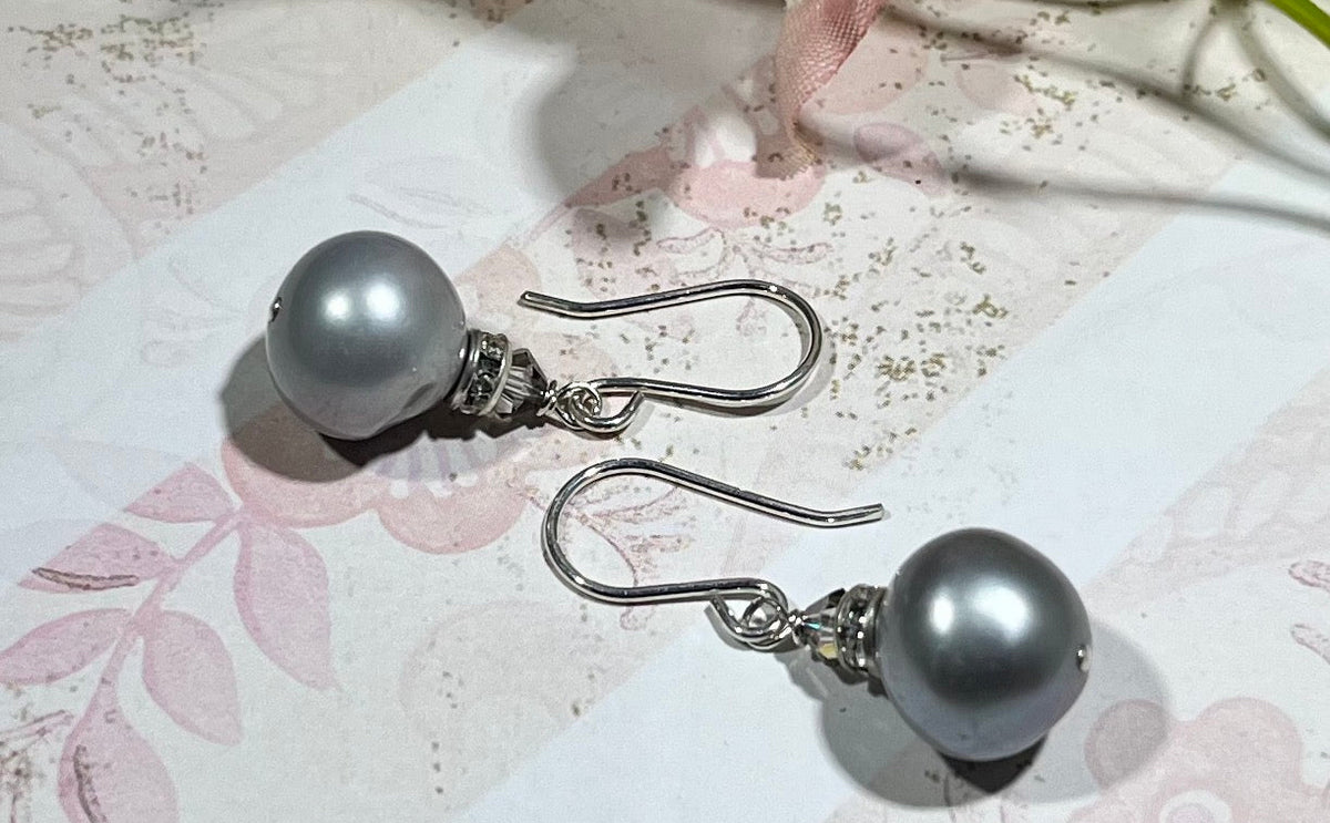 Large Grey Freshwater Pearl Earrings in Sterling Silver SPECIAL PRICE