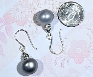 Large Grey Freshwater Pearl Earrings in Sterling Silver SPECIAL PRICE