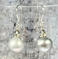 Large Grey Freshwater Pearl Earrings in Sterling Silver SPECIAL PRICE