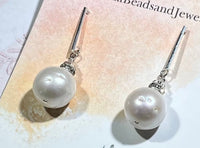 Large White Freshwater Pearl Earrings on Sterling Silver Bars