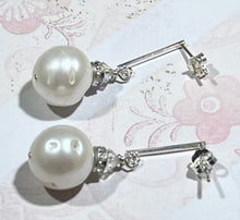 Load image into Gallery viewer, Large White Freshwater Pearl Earrings on Sterling Silver Bars
