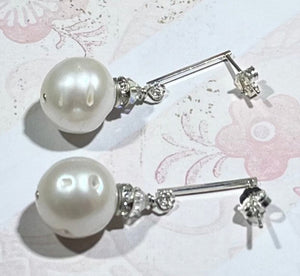 Large White Freshwater Pearl Earrings on Sterling Silver Bars