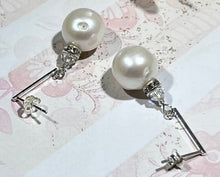 Load image into Gallery viewer, Large White Freshwater Pearl Earrings on Sterling Silver Bars
