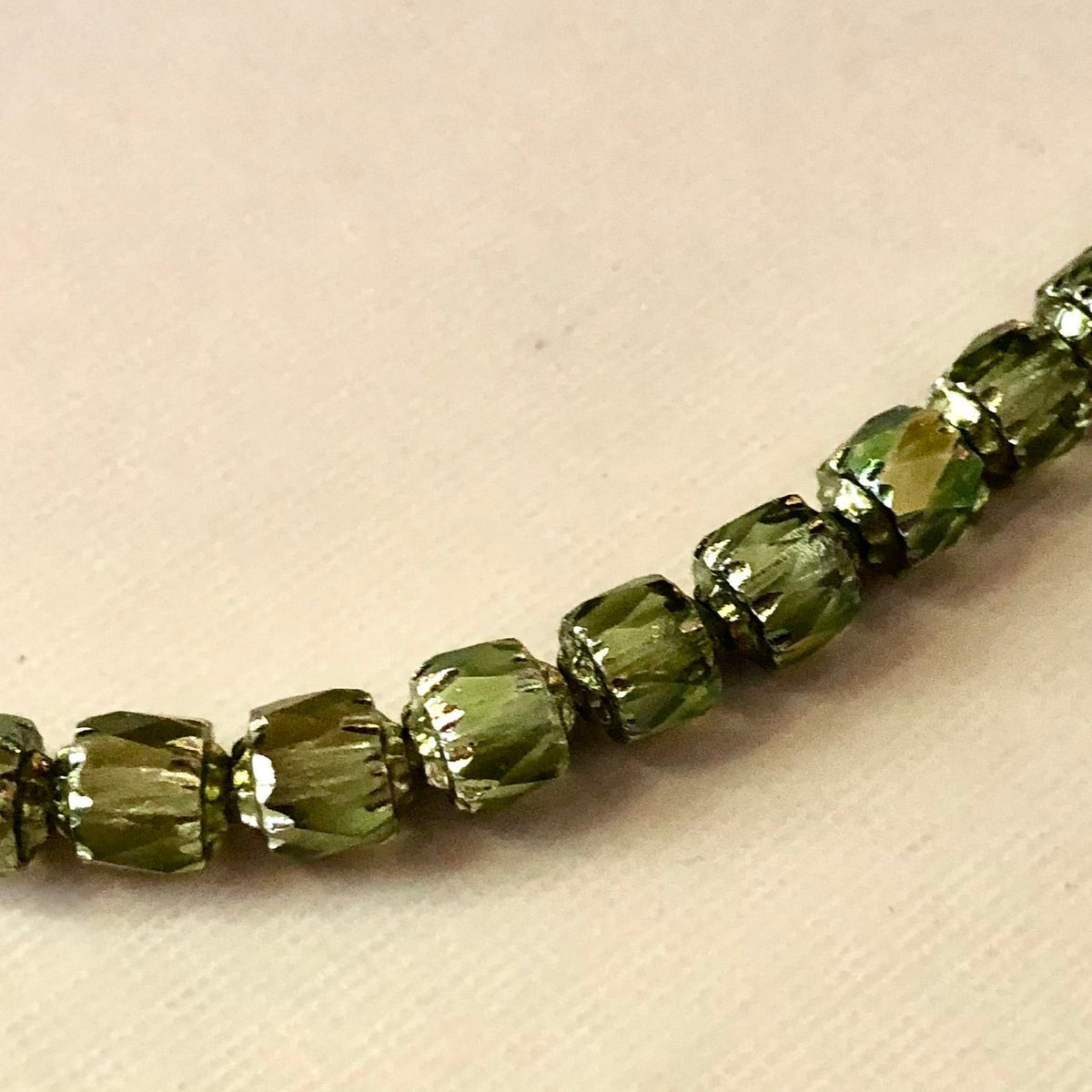 Barrel Antique Green Cathedral Beads