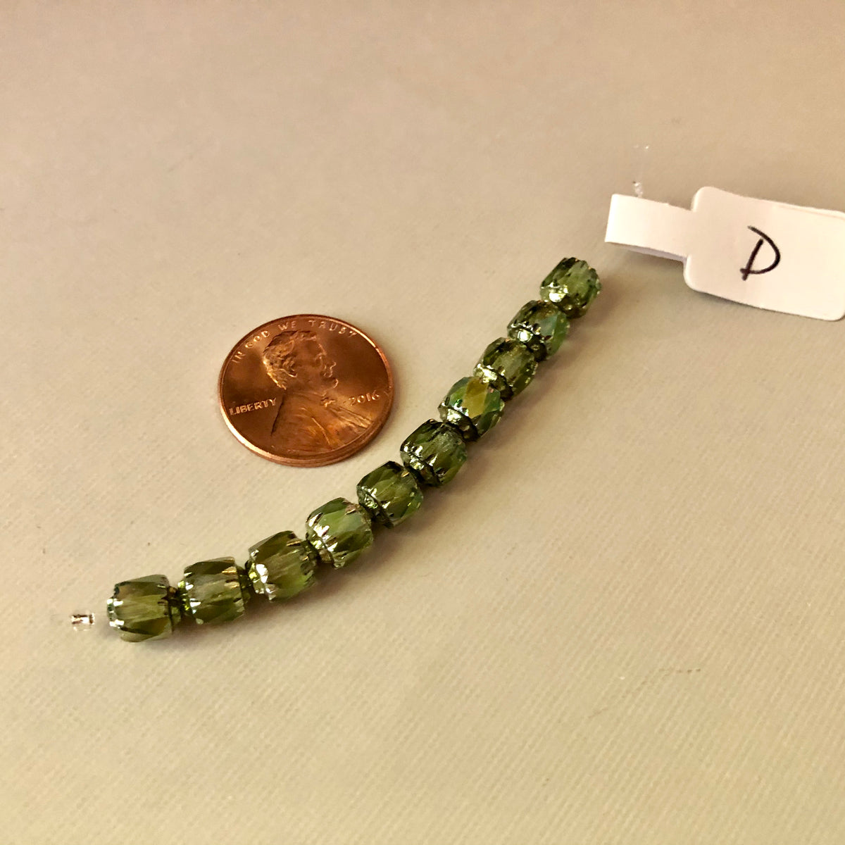 Barrel Antique Green Cathedral Beads