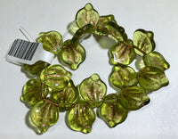 Glass Flat Wide Leaf Beads, Various Colors, Czech 16MM